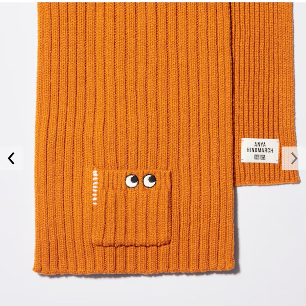 Anya Hindmarch Uniqlo collab orange touch of wool heattech knitted stole NWT - Picture 2 of 8